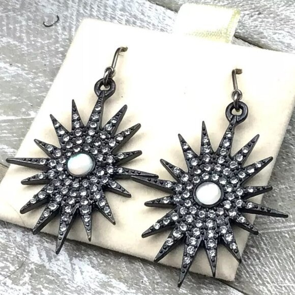Lucky Brand Jewelry - LUCKY BRAND Retro Celestial Starburst Gunmetal Clear Crystal/Moonstone Earrings